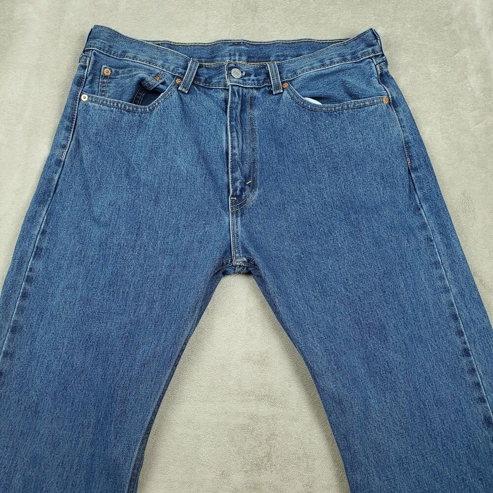 Levis 505 Jeans Mens 36x30 Blue Medium Wash Regular Straight Denim Pants Casual - Picture 7 of 16